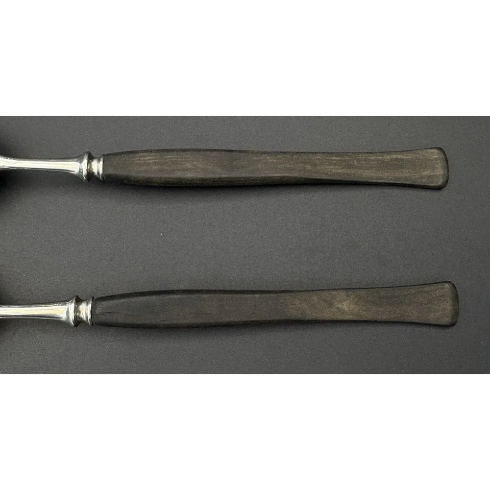 Vintage Scandinavian salad serving set made in Norway silver metal  wood handles